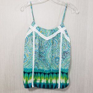 Green Dragon NWT paisley tie dye look with lace trim tank top